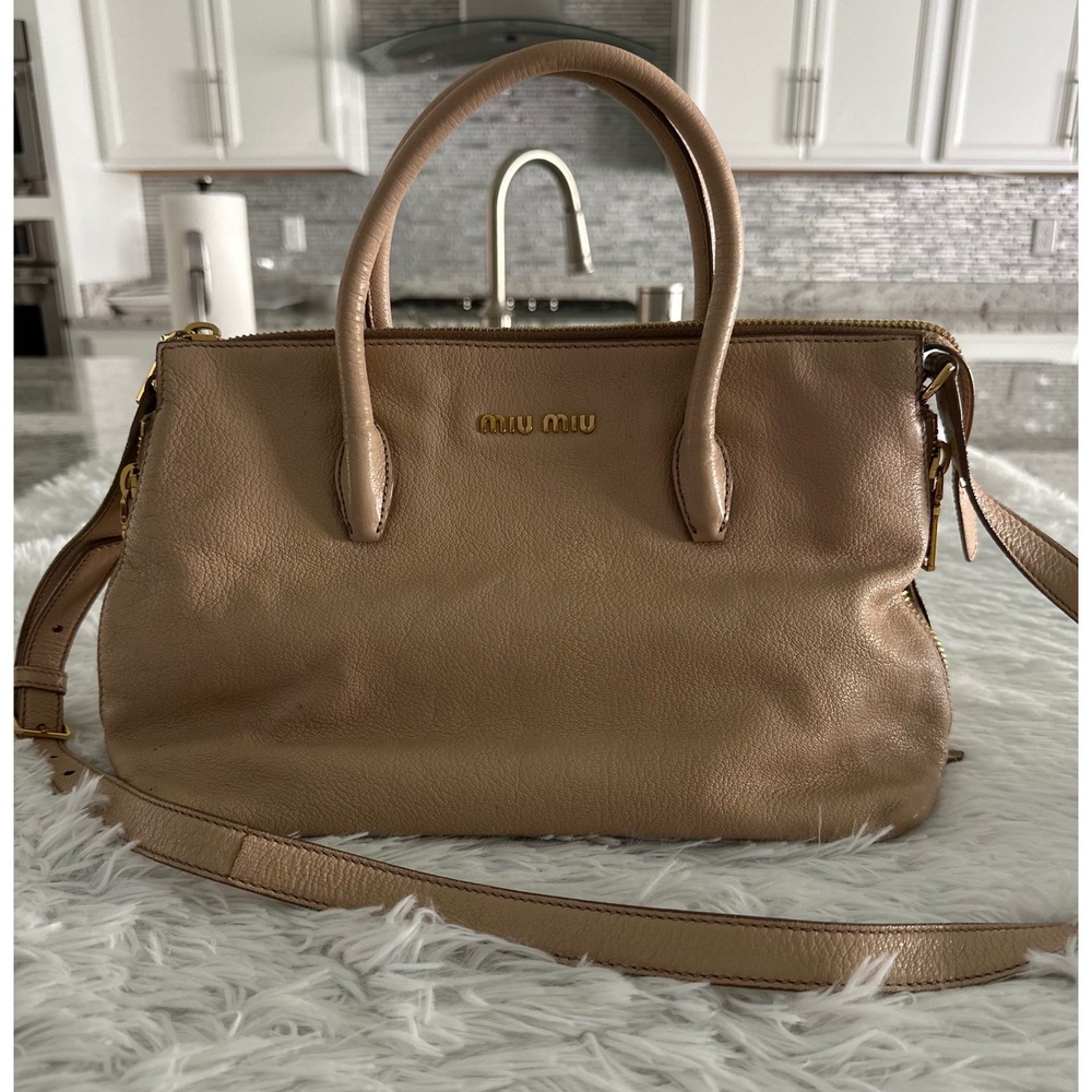 Miu‎ Miu Leather Cammeo Madras 2 Way Satchel Bag Handbag